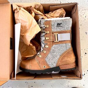 Sorel Major Carly Women's Winter Boots 7 Tan Gray Leather Wool Boots NL2324-373